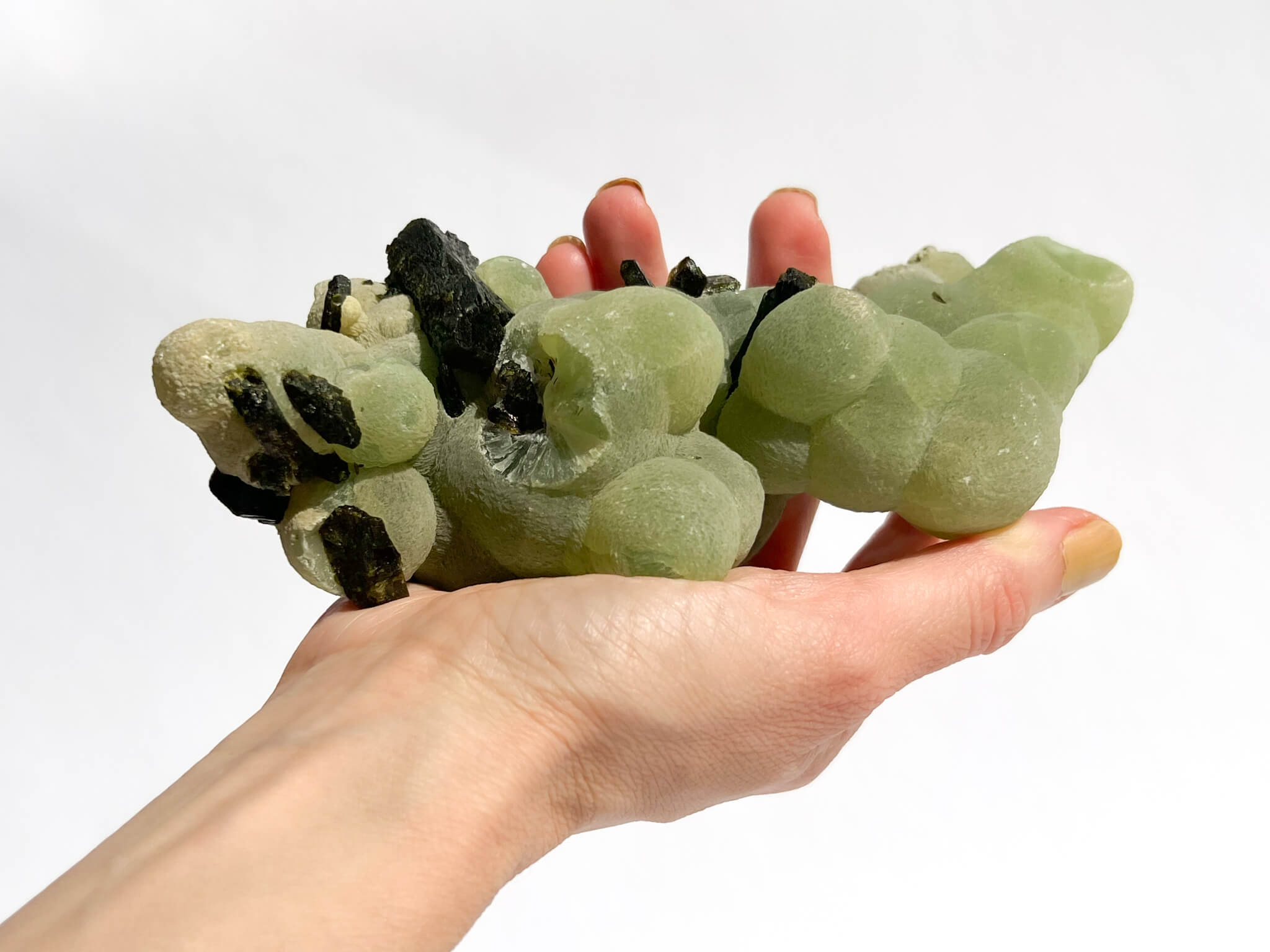1: 3.25 x 6.5 x 2.17 inches - 756 g - $2000 | Large specimen with epidote crystals scattered throughout. This crystal would make an incredible ally for someone's confidence.